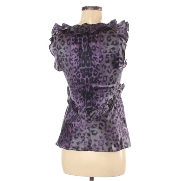 Rebecca Taylor silk leopard print ruffle top - Picture 2 of 4